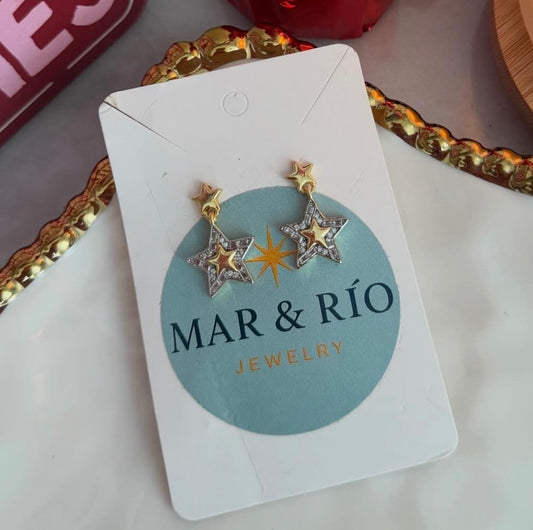 TWO TONES STAR EARRINGS